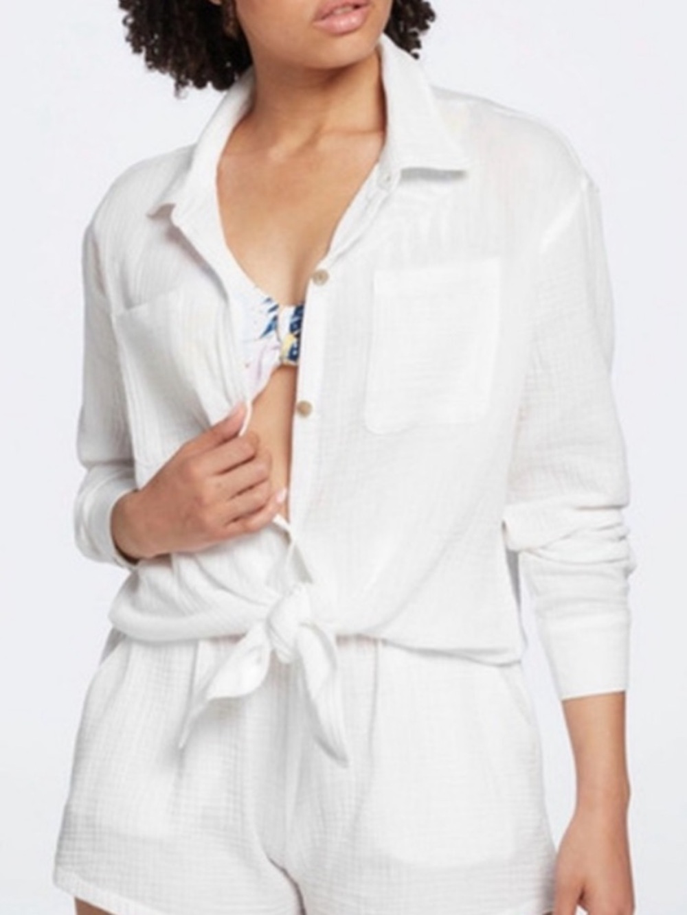 Calia Gauzy Cover Up Button Down